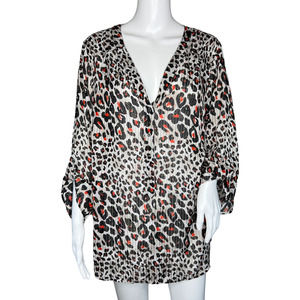 Rebecca Malone Blouse Womens 2X White Red Cheetah Print Leopard Office Casual